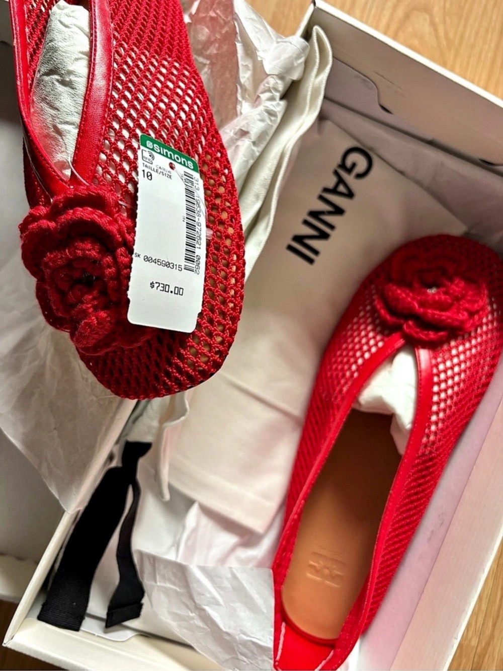 NWT GANNI real leather Ballerina Flat Red US10
